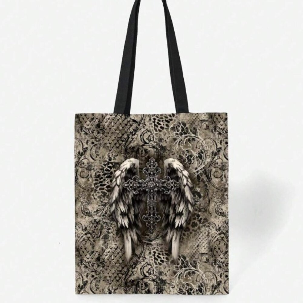 Angel Wing Cross Print Shopping Tote NWT